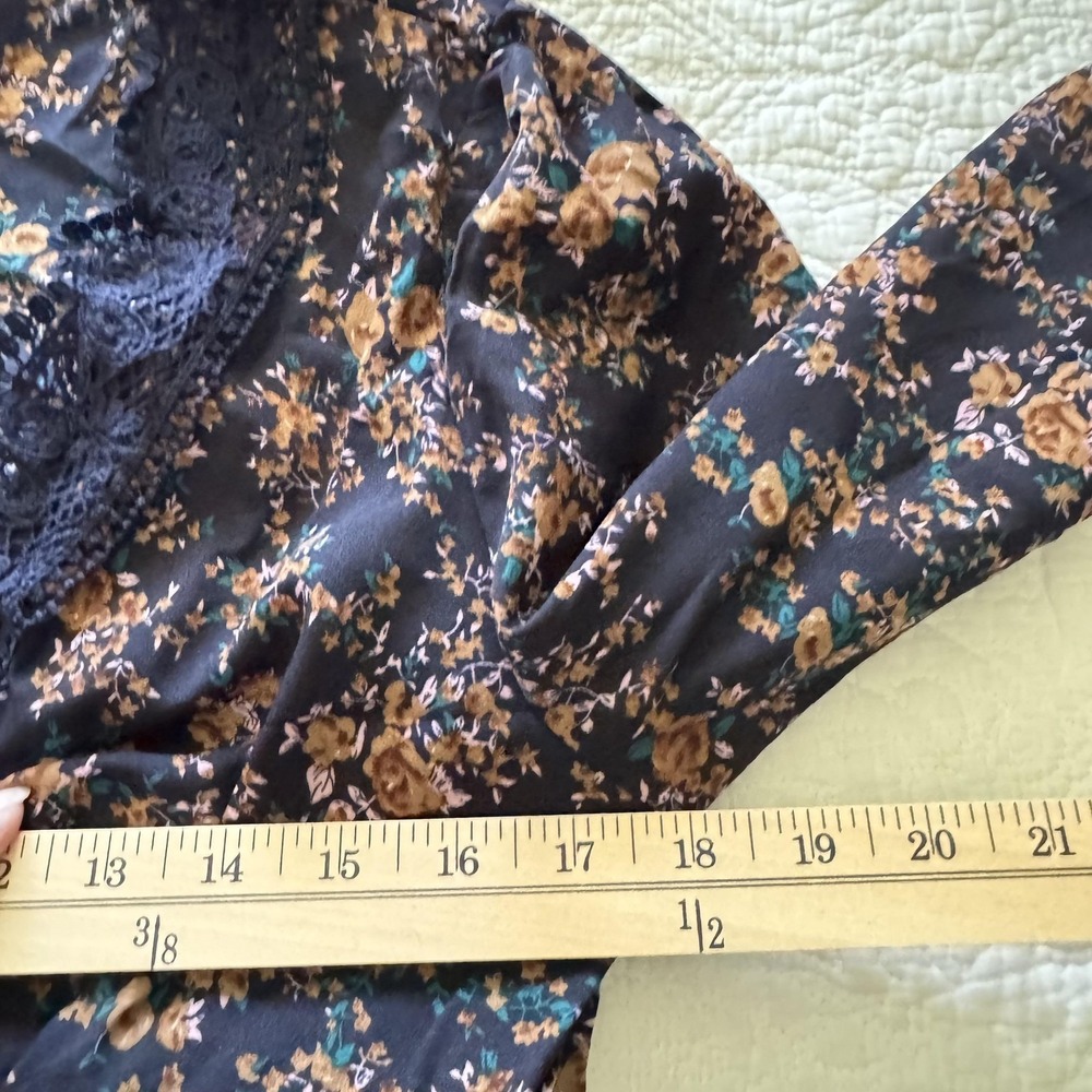 Imexn Dress Womens Large‎ Blue Floral Lace Long Sleeve V Neck Ruffle Boho Short - Picture 3 of 6